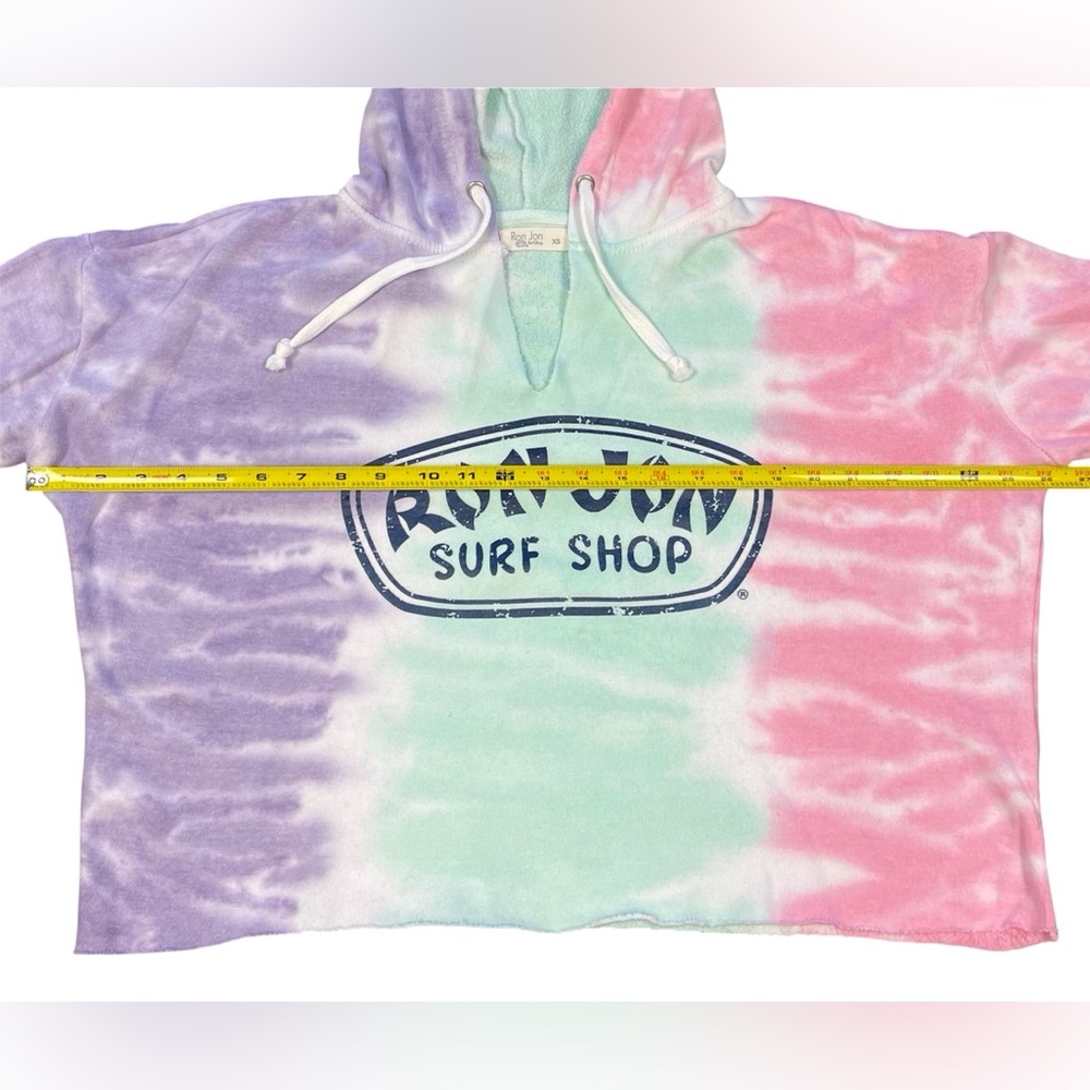Ron Jon Surf Shop Tie-Dye Cropped Hoodie Pink Green Purple White, Size XS - Picture 3 of 5